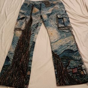 Starry Night Van Gogh Brocade Artistic Blue Cargo Pants